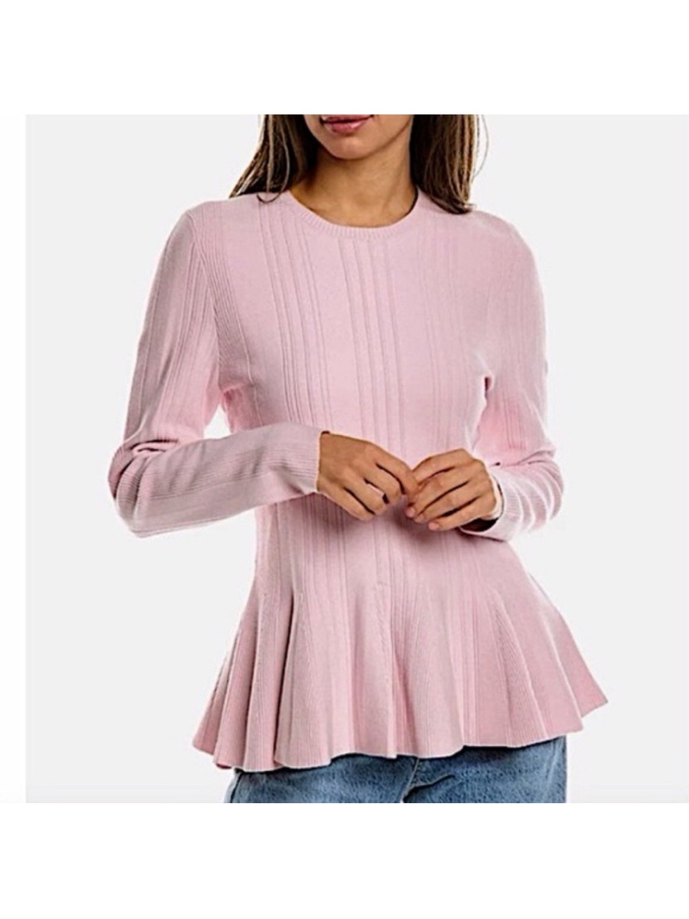 Ted Baker Pink Ribbed Peplum Long-Sleeve Top